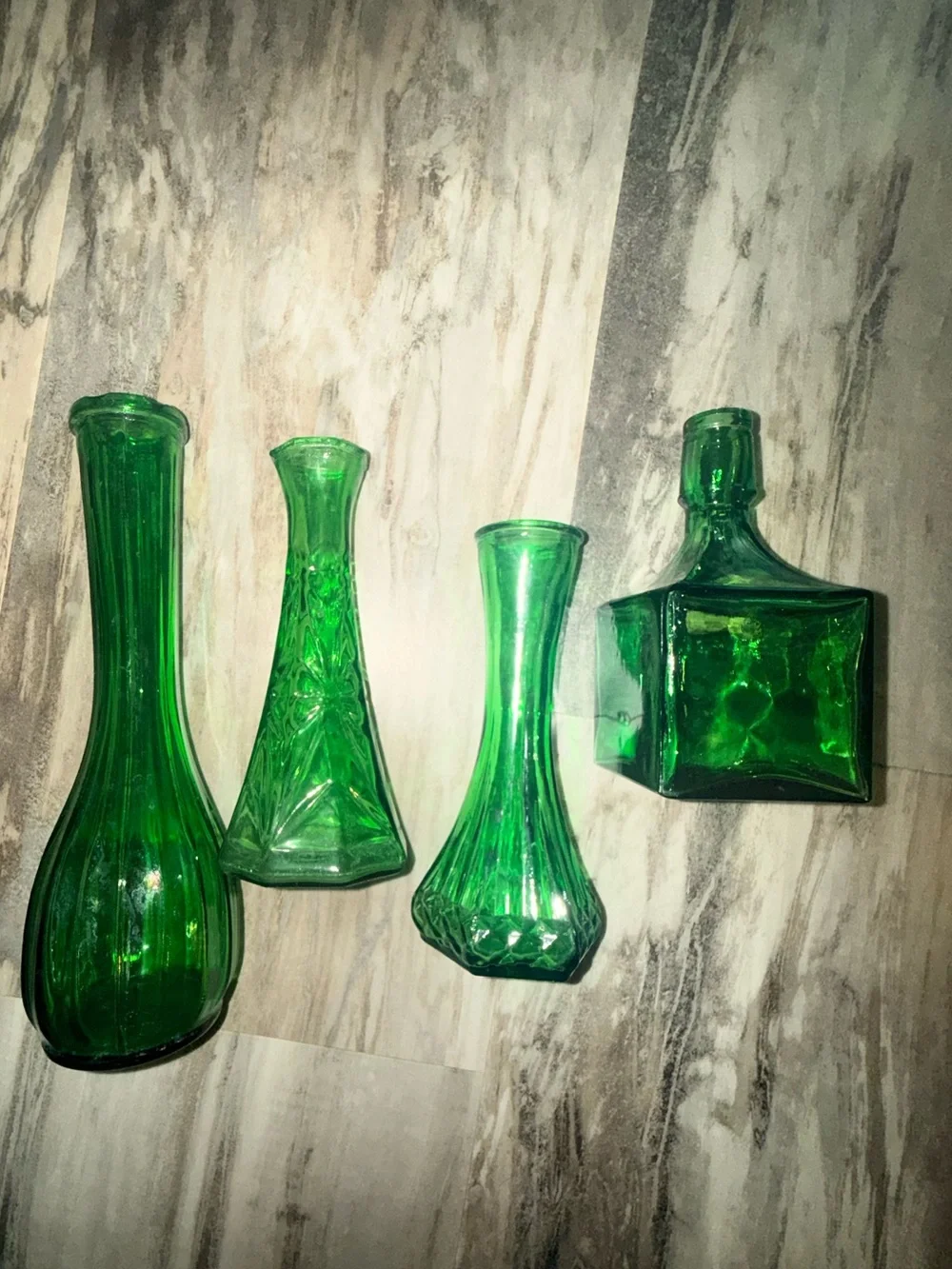 Green Glass Decorative Flower Bud Vases - Set of 4